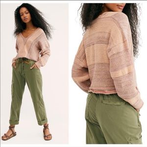 Free People Pink Melon cropped knit sweater size medium